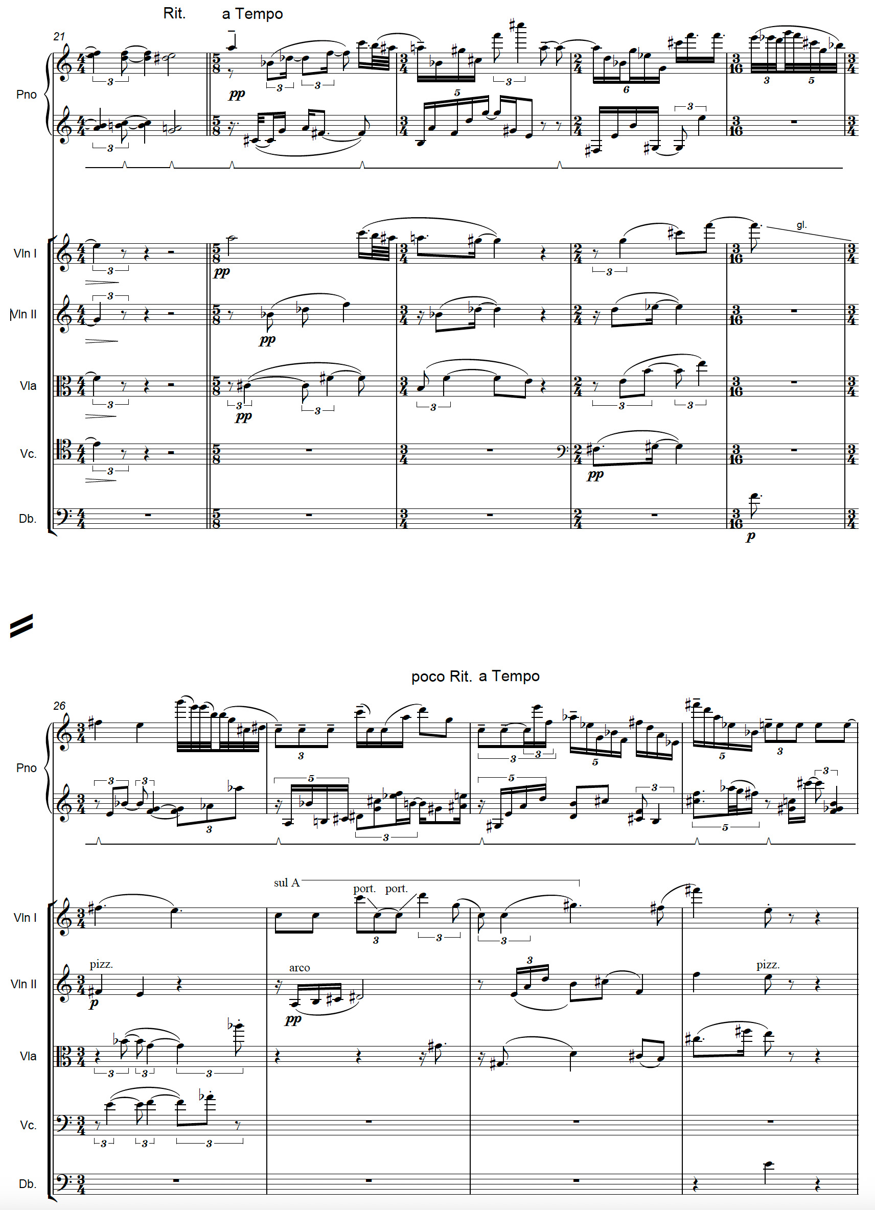 A page from Limena forpiano & strings (1998) to show the ‘halo’ effect in the strings
